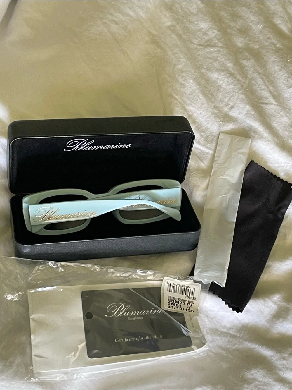 NWT Blumarine Light Blue Rectangular Sunglasses with Black Lenses